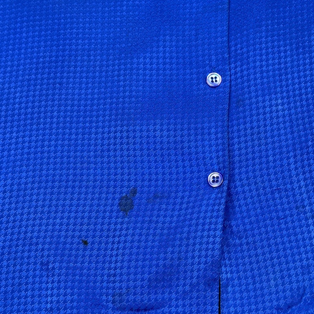 Nordstrom Town Square Vintage Royal Blue 100% Silk Houndstooth Shirt Size M - Picture 6 of 6